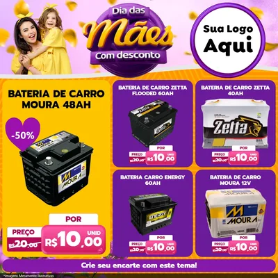 Modelo de Rede Social para Feed Facebook com o tema Dia das Mães com Desconto para Baterias Elétricas