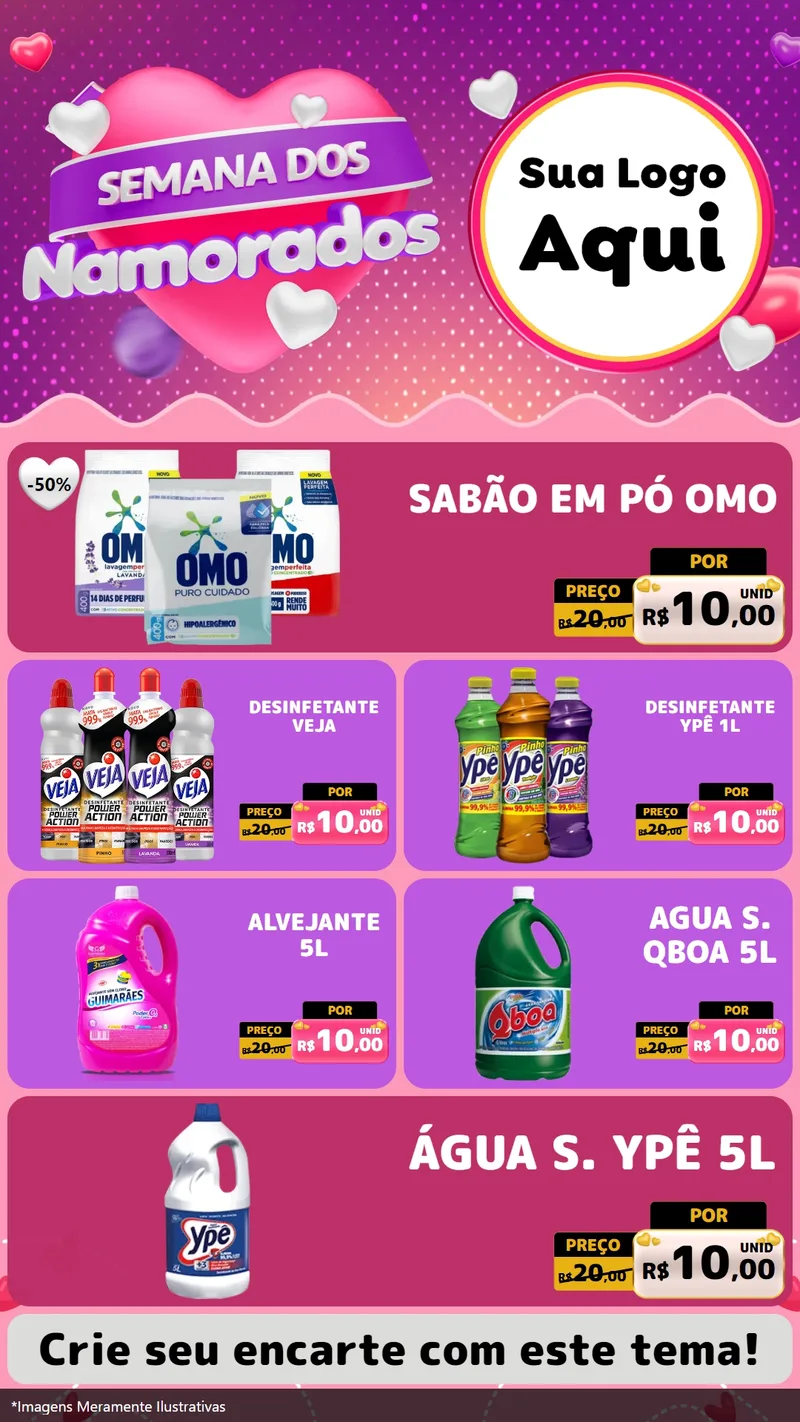 Modelo de TV para TV Vertical com o tema Semana dos Namorados para Produtos de Limpeza