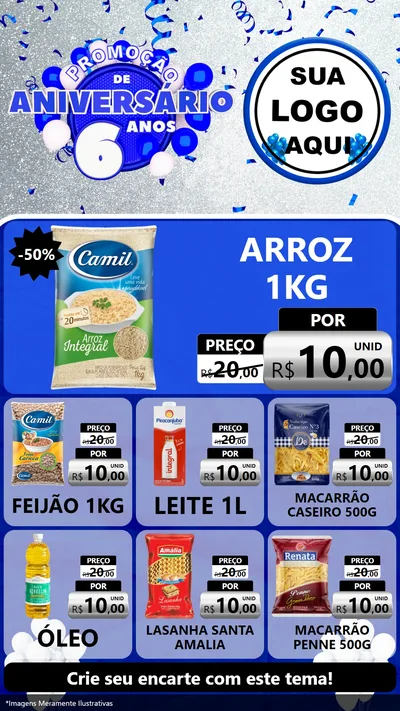 Modelo de Rede Social para Stories com o tema Promoção de Aniversário - 6 Anos para Supermercado