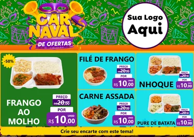 Modelo de Encarte para Encarte A4 Horizontal com o tema Carnaval de Ofertas para Restaurante