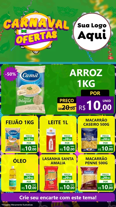 Modelo de Rede Social para Stories com o tema Carnaval de Ofertas para Supermercado