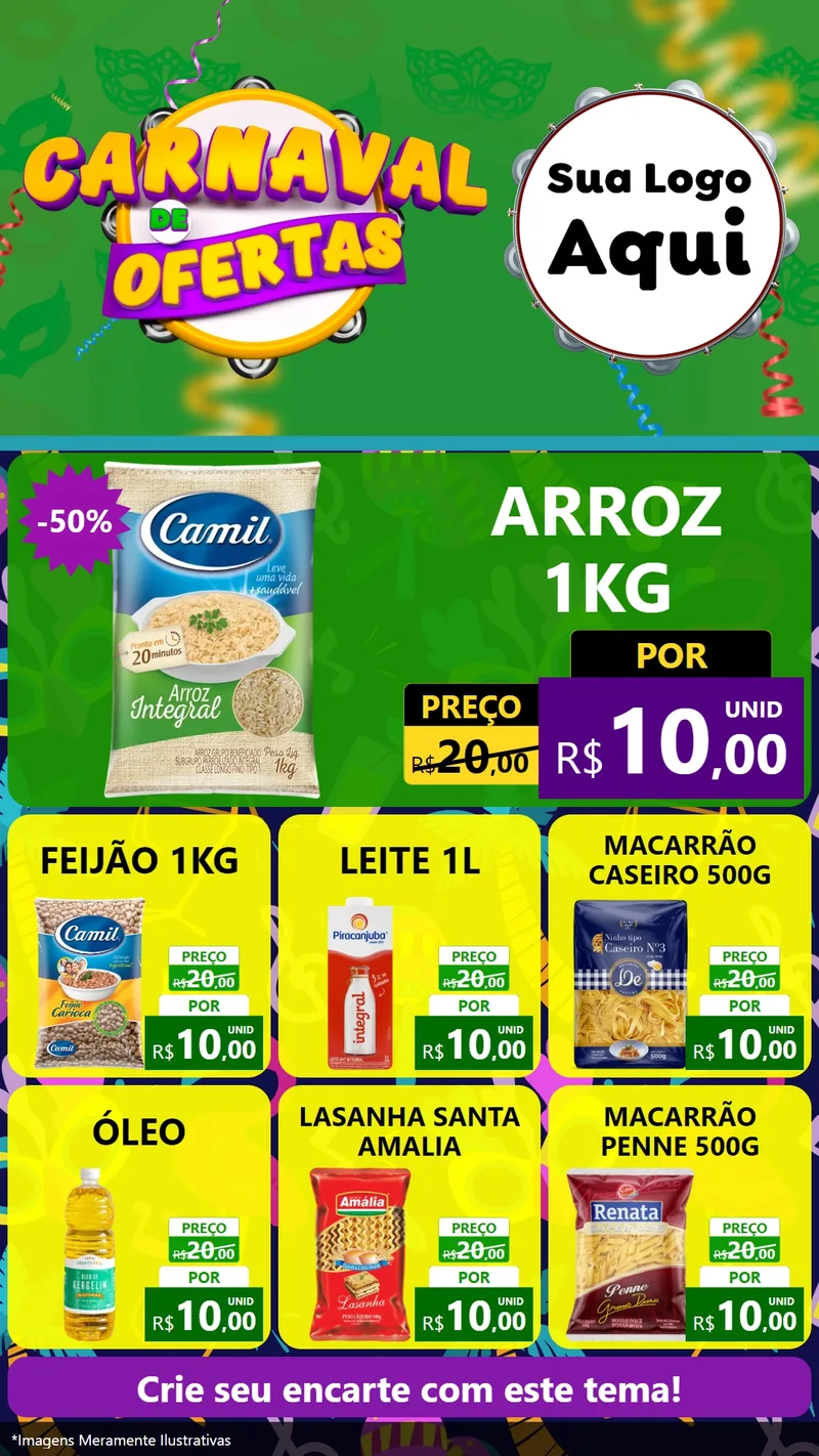 Modelo de Rede Social para Stories com o tema Carnaval de Ofertas para Supermercado