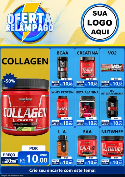 Modelo de Encarte para Encarte A4 Vertical com o tema Oferta Relâmpago para Suplementos alimentares