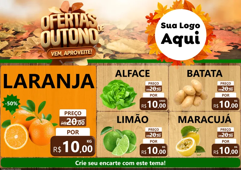 Modelo de Encarte para Encarte A4 Horizontal com o tema Ofertas de Outono - Vem, Aproveite! para Hortifrúti