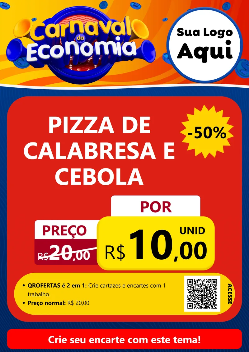 Modelo de Cartaz para Cartaz A4 Vertical com o tema Carnaval da Economia para Pizzaria