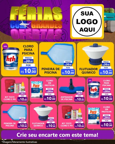Modelo de Rede Social para Feed Instagram com o tema Férias com Grandes Ofertas para Produtos para Piscina