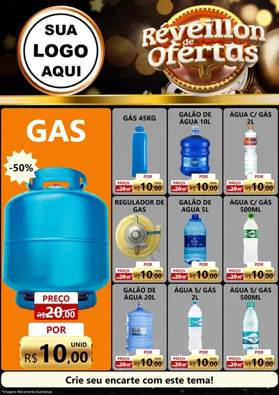 Modelo de Encarte para Encarte A4 Vertical com o tema Réveillon de Ofertas para Água e gás