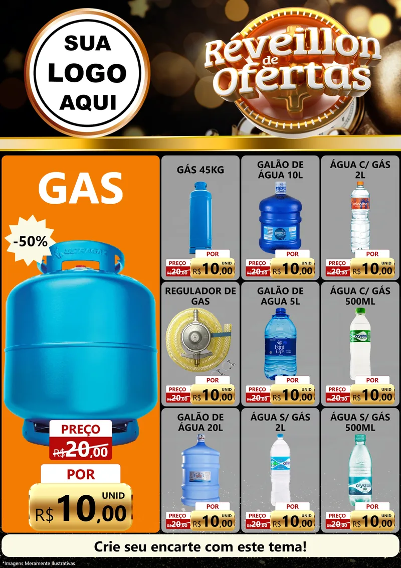 Modelo de Encarte para Encarte A4 Vertical com o tema Réveillon de Ofertas para Água e gás