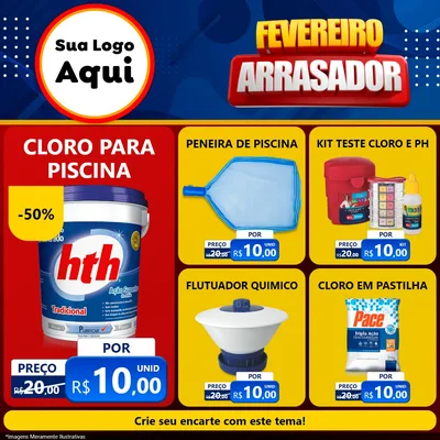 Modelo de Rede Social para Feed Facebook com o tema Fevereiro Arrasador para Produtos para Piscina