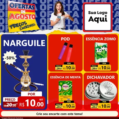 Modelo de Rede Social para Feed Facebook com o tema Ofertas de Agosto - Preços Incríveis para Tabacaria