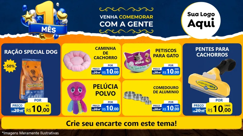 Modelo de TV para TV Horizontal com o tema Um Mês de Aniversário para Pet Shop