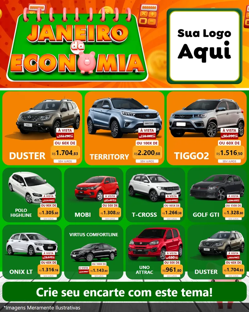 Modelo de Rede Social para Feed Instagram com o tema Janeiro da Economia para Concessionaria de Carros
