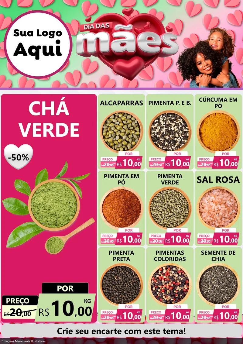 Modelo de Encarte para Encarte A4 Vertical com o tema Dia das Mães para Produtos Naturais