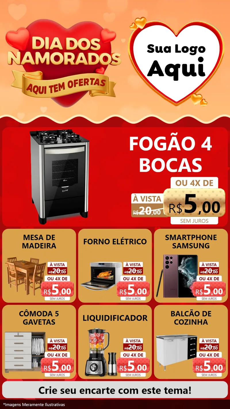 Modelo de Rede Social para Stories com o tema Dia dos Namorados - Aqui Tem Ofertas para Móveis e Eletro