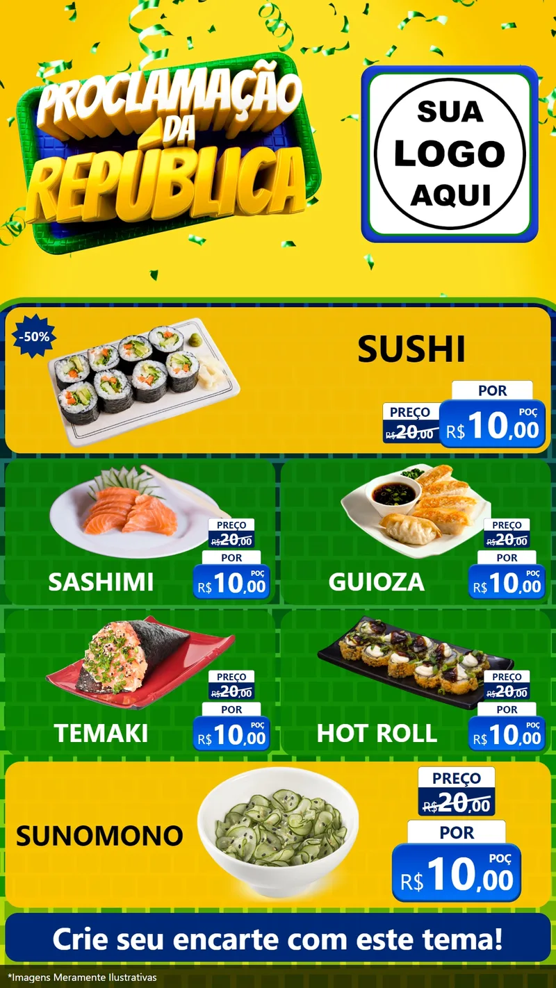 Modelo de TV para TV Vertical com o tema Proclamação da República para Comida japonesa