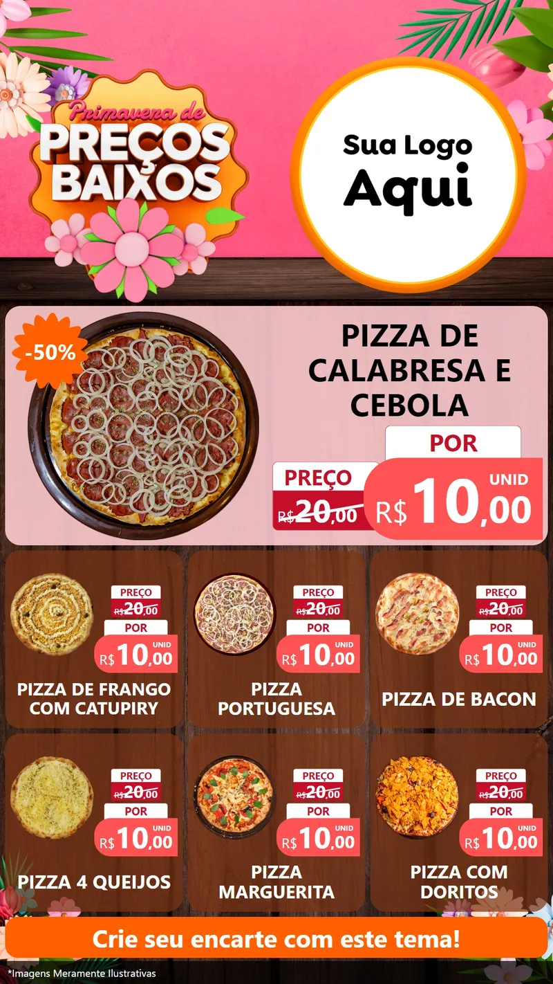 Modelo de Rede Social para Stories com o tema Primavera de Preços Baixos para Pizzaria