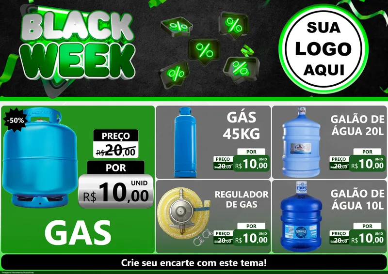 Modelo de Encarte para Encarte A4 Horizontal com o tema Black Week para Água e gás