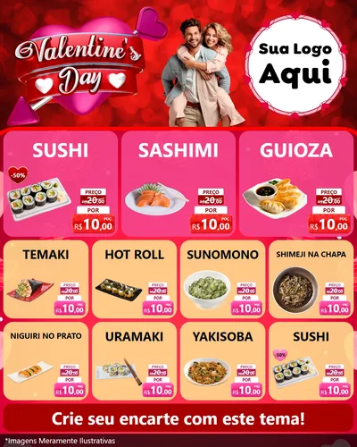 Modelo de Rede Social para Feed Instagram com o tema Valentine's Day para Comida japonesa