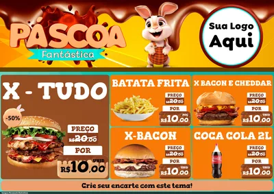 Modelo de Encarte para Encarte A4 Horizontal com o tema Páscoa Fantástica para Hamburgueria