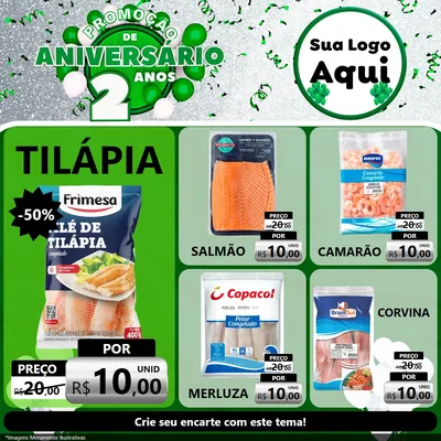 Modelo de Rede Social para Feed Facebook com o tema Promoção de Aniversário - 2 Anos para Peixaria