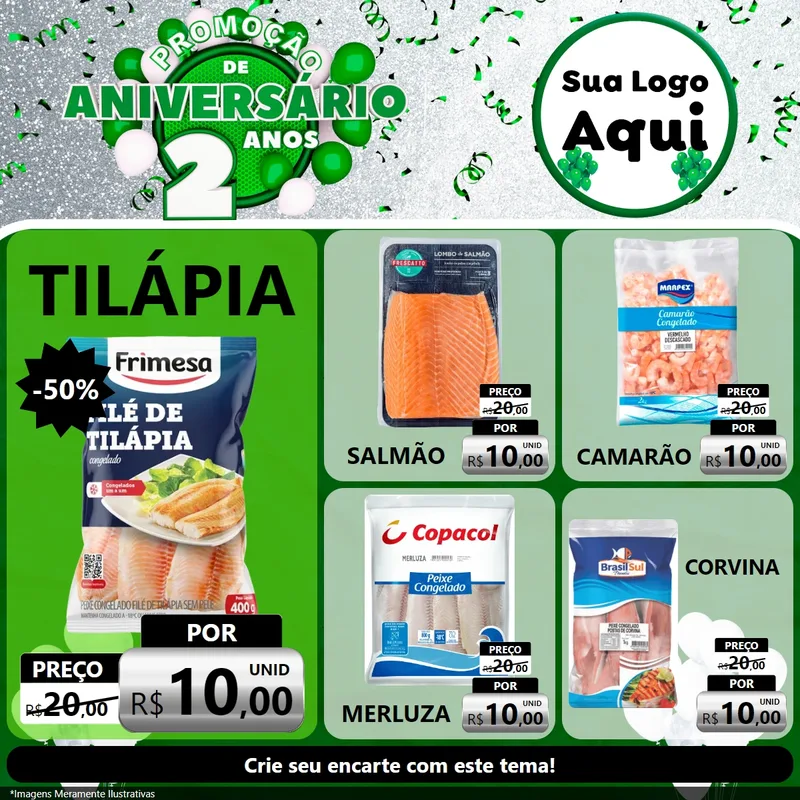 Modelo de Rede Social para Feed Facebook com o tema Promoção de Aniversário - 2 Anos para Peixaria