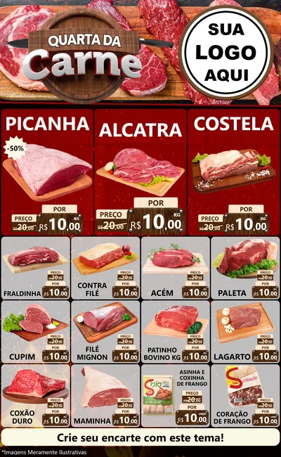 Modelo de Encarte para Encarte Grande com o tema Quarta da Carne para Açougue