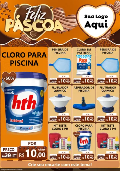Modelo de Encarte para Encarte A4 Vertical com o tema Feliz Páscoa para Produtos para Piscina