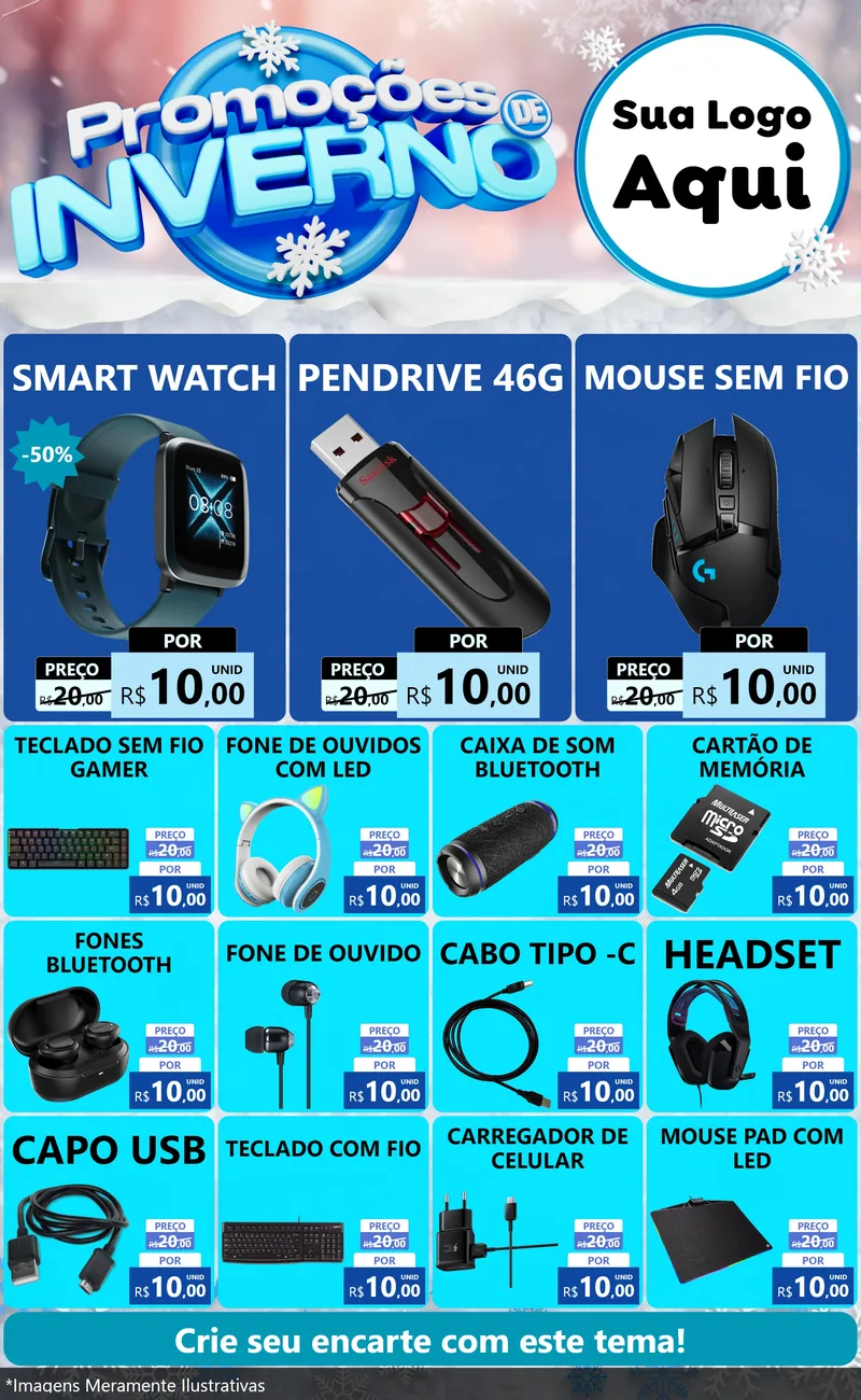 Modelo de Encarte para Encarte Grande com o tema Promoções de Inverno para Informática