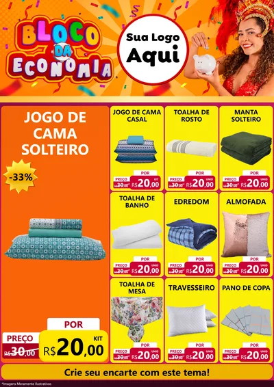 Modelo de Encarte para Encarte A4 Vertical com o tema Bloco da Economia para Cama, Mesa e Banho