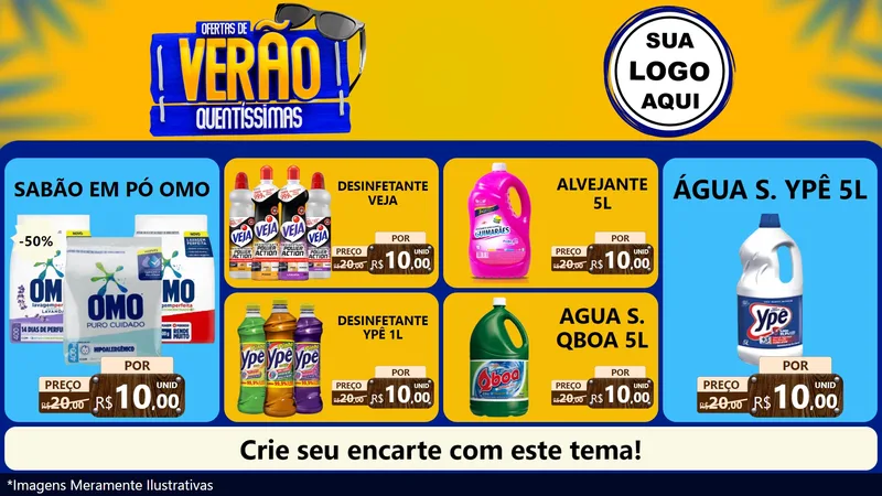 Modelo de TV para TV Horizontal com o tema Ofertas de Verão Quentíssimas para Produtos de Limpeza