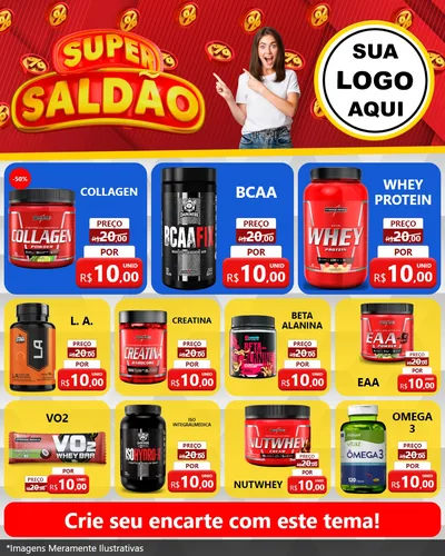 Modelo de Rede Social para Feed Instagram com o tema Super Saldão para Suplementos alimentares