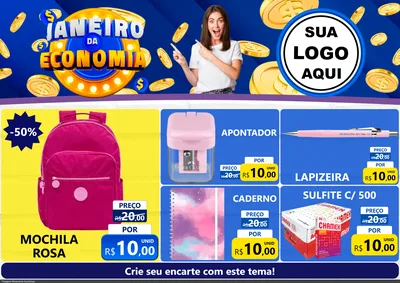Modelo de Encarte para Encarte A4 Horizontal com o tema Janeiro da Economia para Papelaria