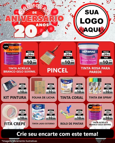 Modelo de Rede Social para Feed Instagram com o tema Promoção de Aniversário - 20 Anos para Tintas e Ferramentas