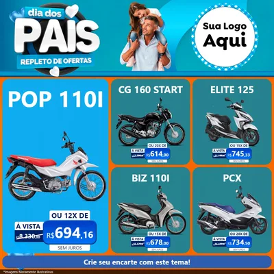 Modelo de Rede Social para Feed Facebook com o tema Dia Dos Pais Repleto de Ofertas para Concessionaria de Motos