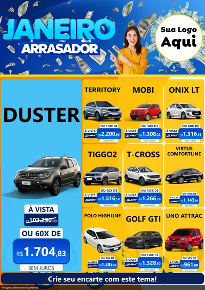 Modelo de Encarte para Encarte A4 Vertical com o tema Janeiro Arrasador para Concessionaria de Carros