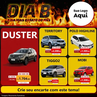 Modelo de Rede Social para Feed Facebook com o tema Dia B para Concessionaria de Carros