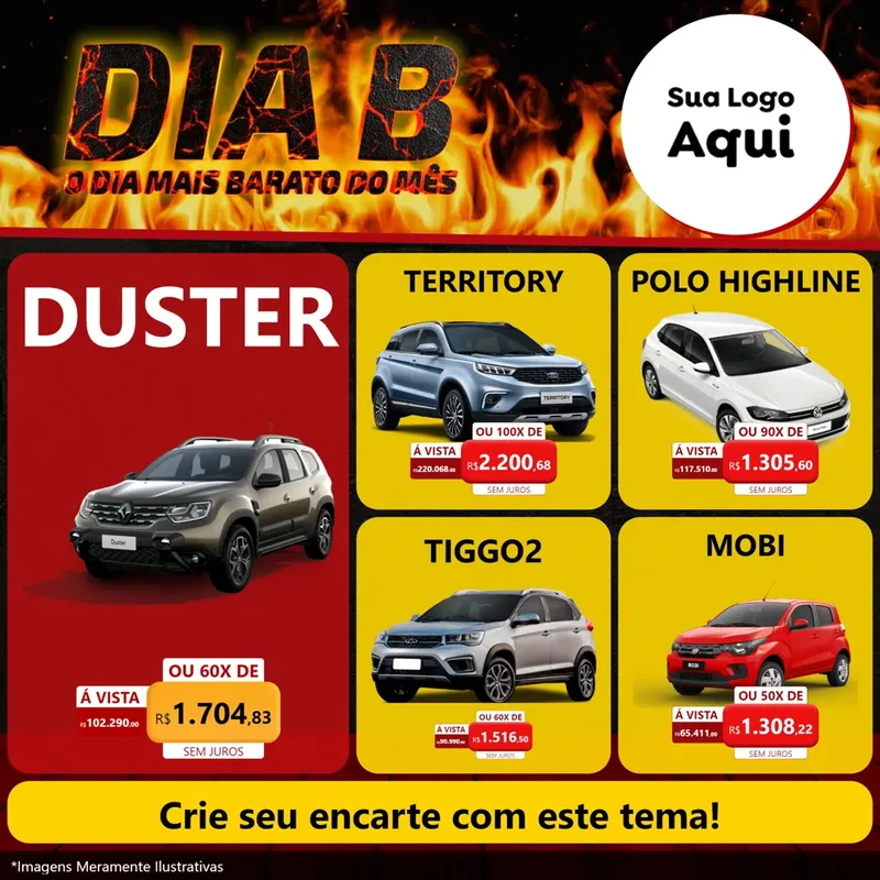 Modelo de Rede Social para Feed Facebook com o tema Dia B para Concessionaria de Carros