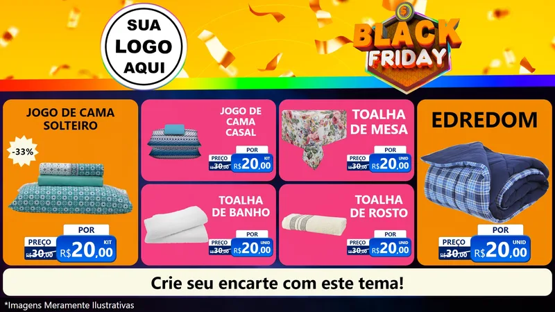 Modelo de TV para TV Horizontal com o tema Black Friday para Cama, Mesa e Banho