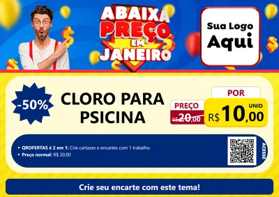 Modelo de Cartaz para Cartaz A4 Horizontal com o tema Abaixa Preço em Janeiro para Produtos para Piscina