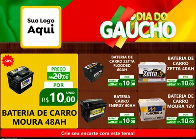 Modelo de Encarte para Encarte A4 Horizontal com o tema Dia do Gaúcho para Baterias Elétricas