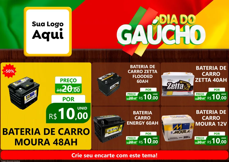 Modelo de Encarte para Encarte A4 Horizontal com o tema Dia do Gaúcho para Baterias Elétricas