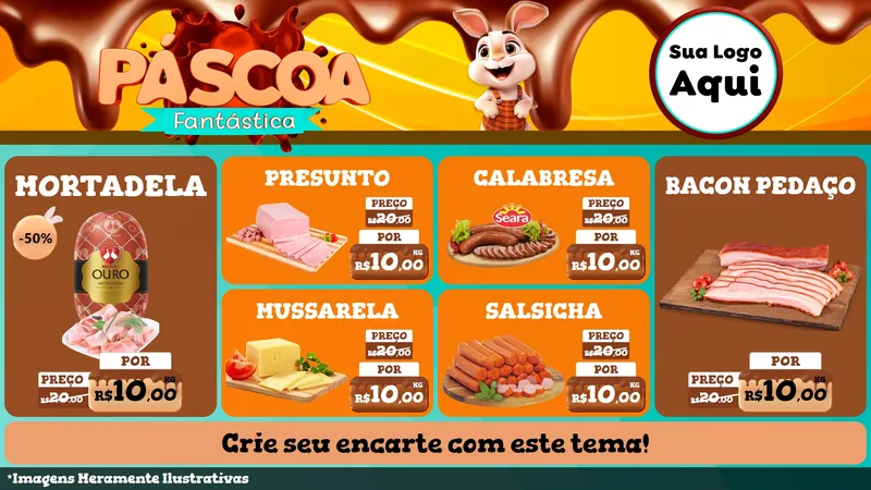 Modelo de TV para TV Horizontal com o tema Páscoa Fantástica para Frios e Laticínios