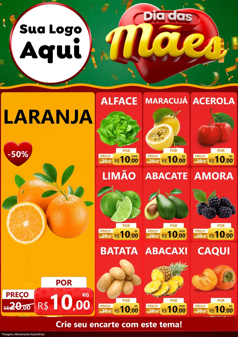 Modelo de Encarte para Encarte A4 Vertical com o tema Dia das Mães para Hortifrúti