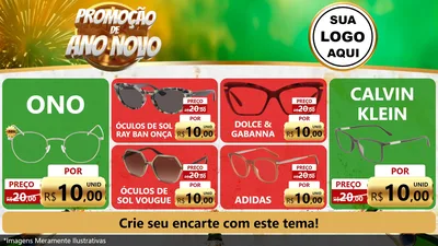 Modelo de TV para TV Horizontal com o tema Promoção de Ano Novo para Óticas