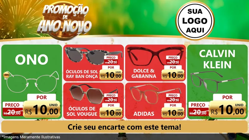 Modelo de TV para TV Horizontal com o tema Promoção de Ano Novo para Óticas