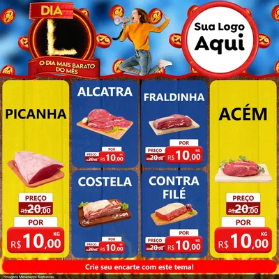 Modelo de Rede Social para Feed Facebook com o tema Dia L - O Dia Mais Barato Do Mês para Açougue