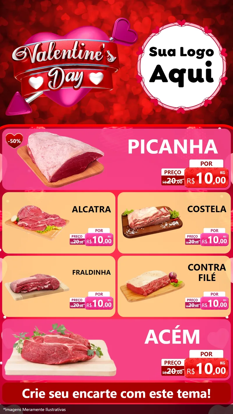 Modelo de TV para TV Vertical com o tema Valentine's Day para Açougue