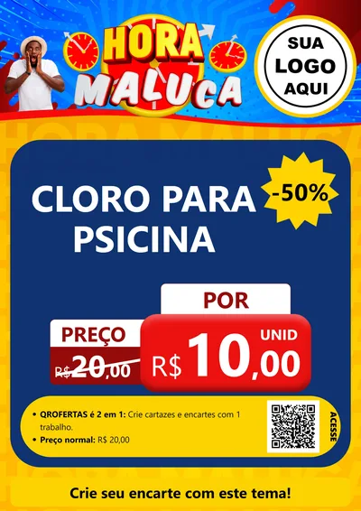 Modelo de Cartaz para Cartaz A4 Vertical com o tema Hora Maluca para Produtos para Piscina