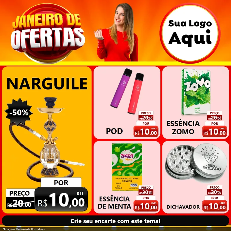 Modelo de Rede Social para Feed Facebook com o tema Janeiro de Ofertas para Tabacaria