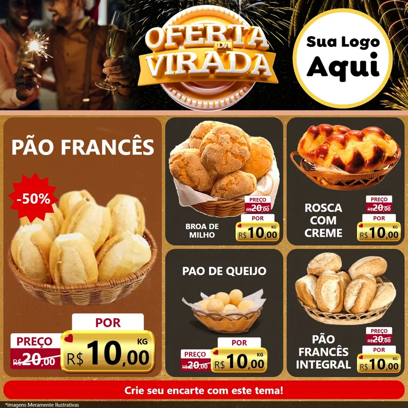 Modelo de Rede Social para Feed Facebook com o tema Oferta da Virada para Padaria